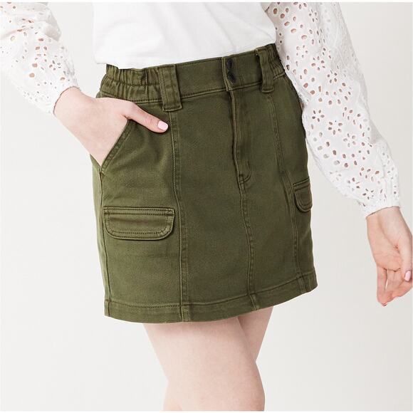 Olive Green Cargo Mini Skirt Utility Gorpcore Grunge Y2K 90s Size 11 / 30W SO - Picture 1 of 10